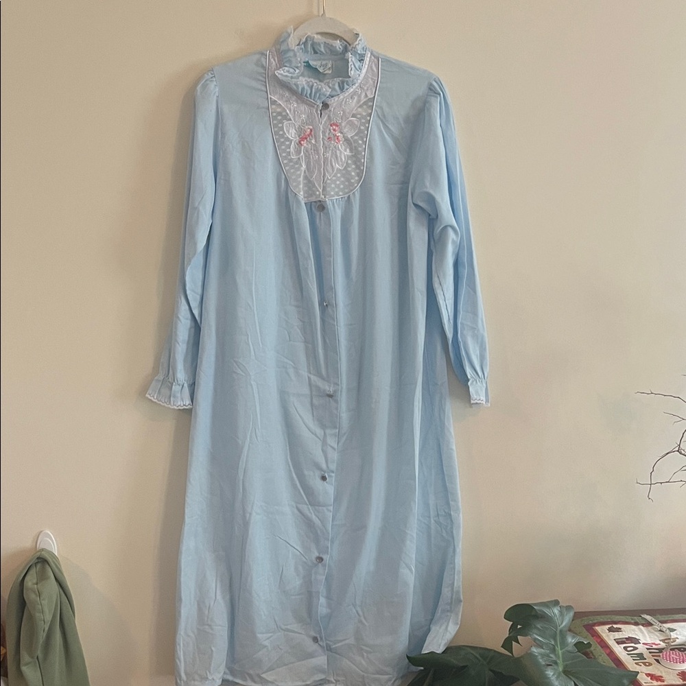Vintage Amy Sue Nightgown Lace Floral Classic Cottagecore Blue Pajama Feminine
